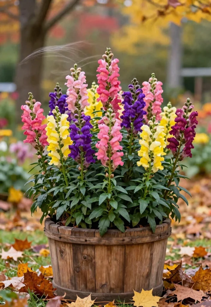 18 Fall Flower Pots That Survive Frost and Still Look Full - 5. Cheerful Snapdragons: Fall Color with a Twist 1
