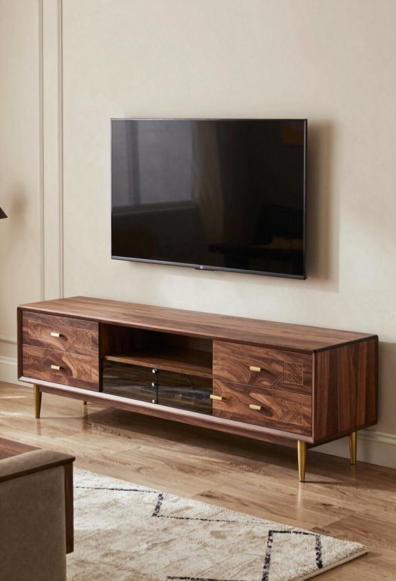 media console with integrated storage and premium finishes