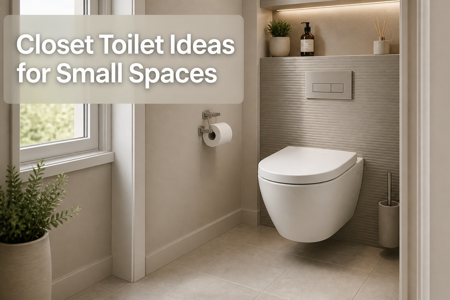 A modern closet toilet with bold wallpaper and sleek fixtures.