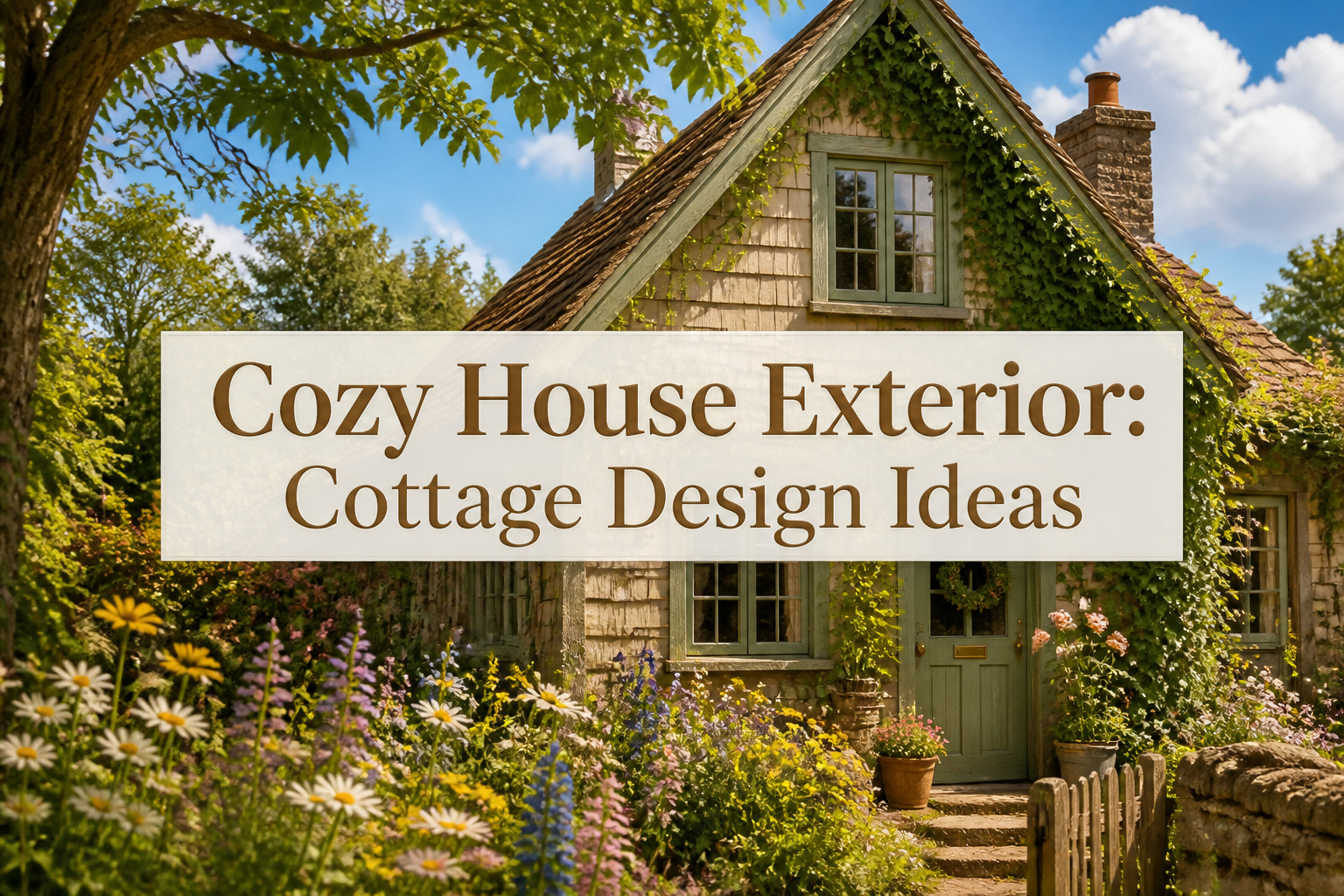 A warm cottage exterior featuring natural materials and cozy design elements.
