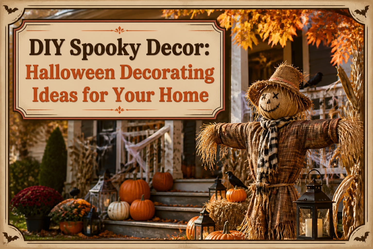Various DIY Halloween decorations including pumpkins, ghosts, and candles.