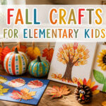 Table filled with various fall crafts for kids, showcasing creativity and fun.