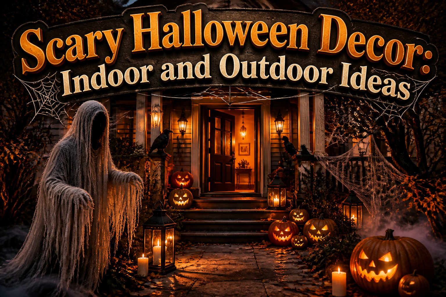 A collection of Halloween decorations, including lights, props, and themed items.