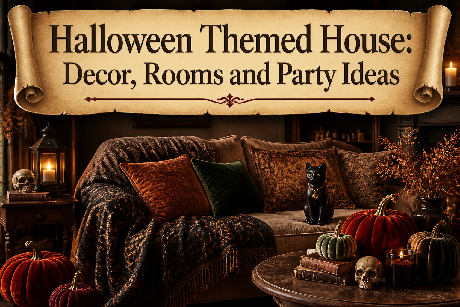 A house decorated for Halloween with various spooky and fun decorations.