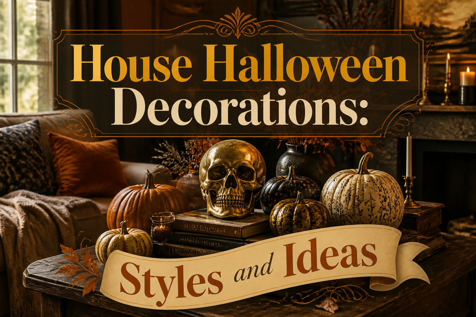 A home decorated for Halloween with various seasonal items.