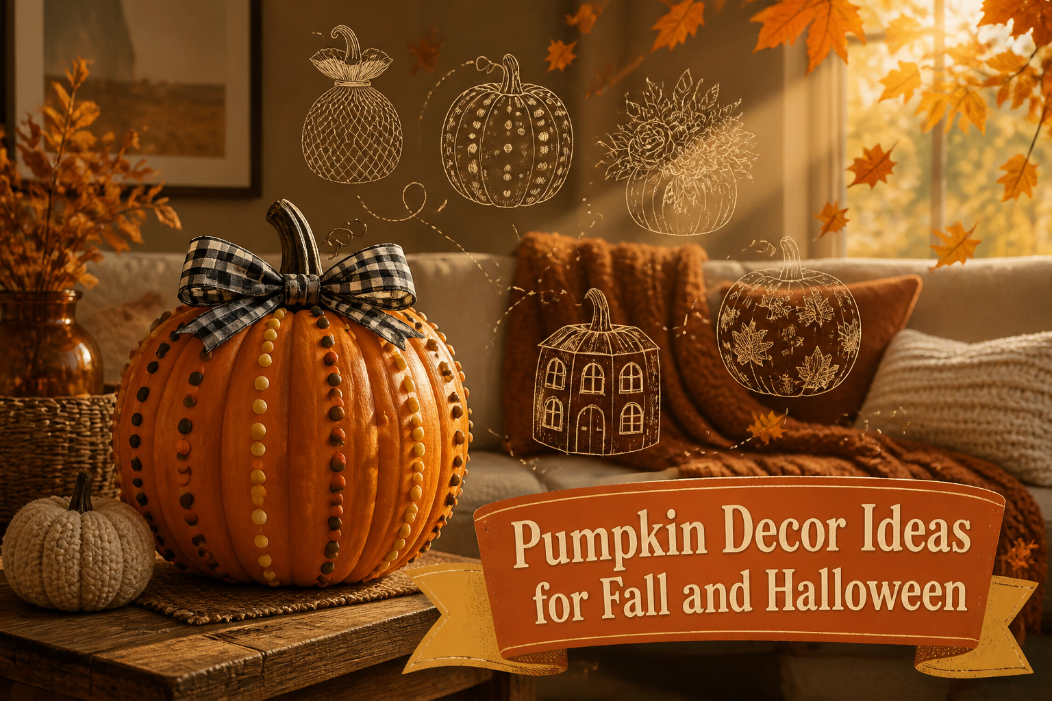 Various pumpkins decorated in different styles showcasing fall themes.