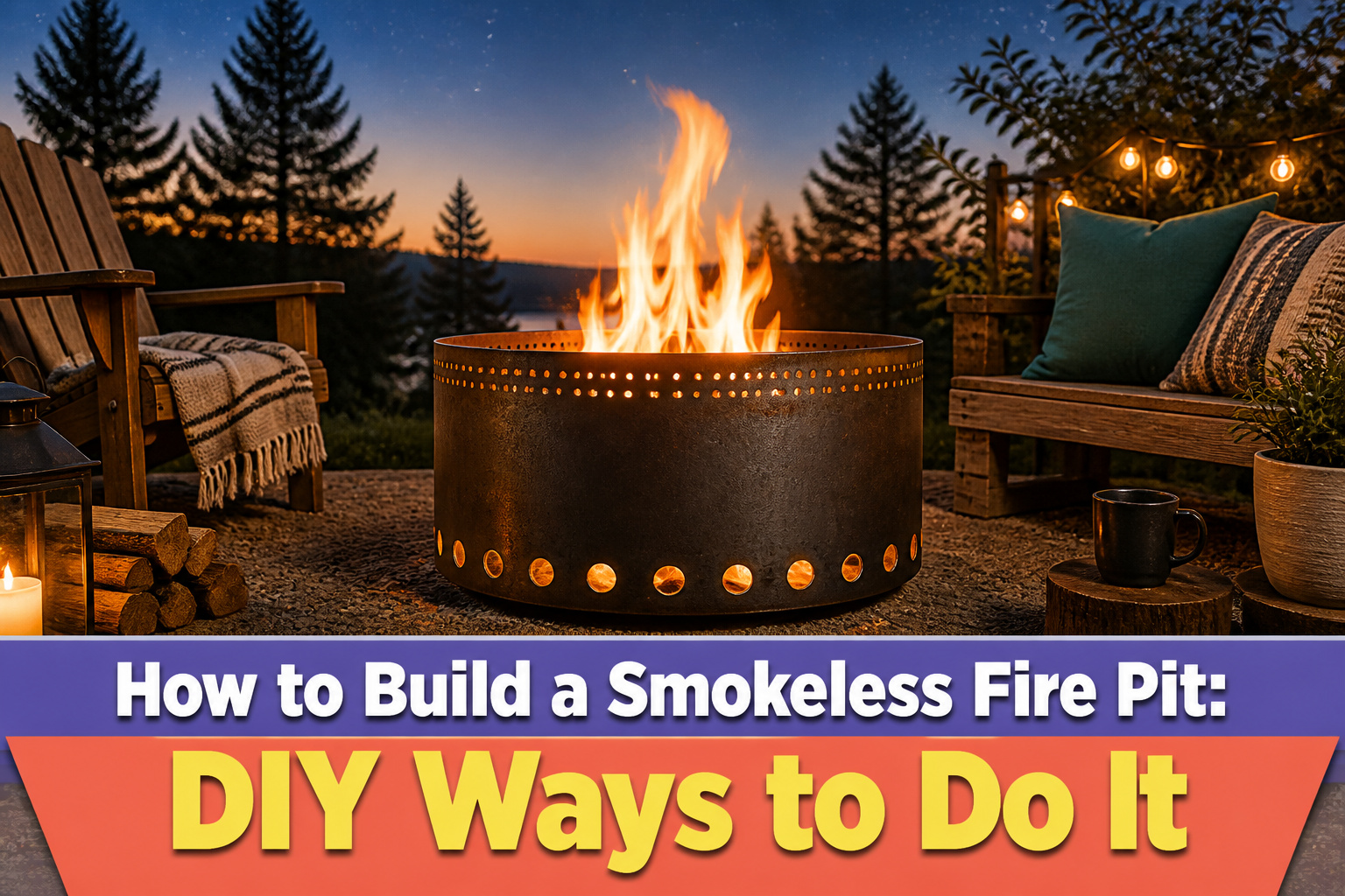 A smokeless fire pit with stones and a fire ring on a gravel base.